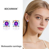 GRA 0.3-3Carat Certified S925 sterling silver four-prong stud Moissanite earrings for women plating color Rainbow fine jewelry
