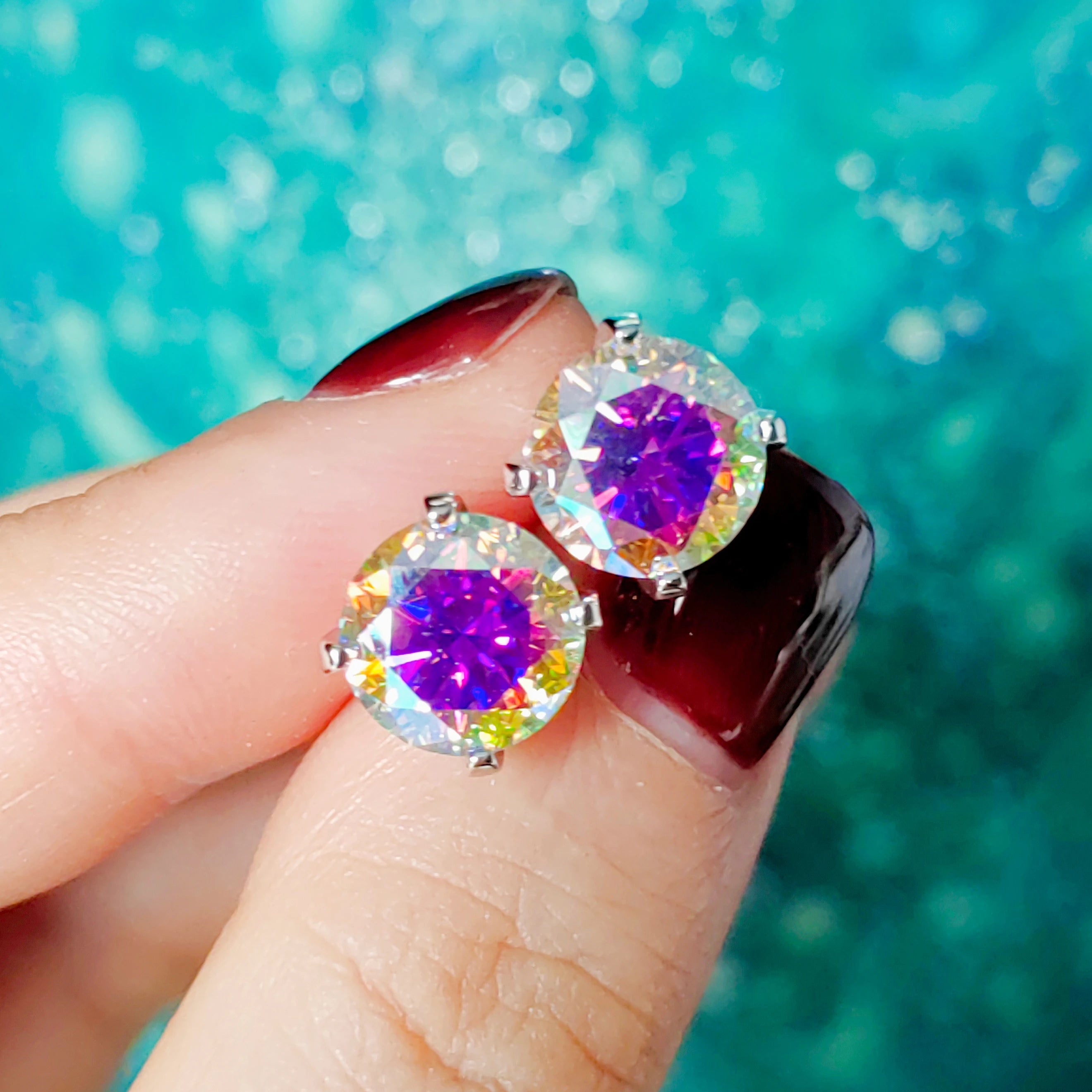 GRA 0.3-3Carat Certified S925 sterling silver four-prong stud Moissanite earrings for women plating color Rainbow fine jewelry