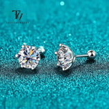 TY 0.3-2CT Moissanite Earrings 925 Sterling Silver Round Cut Stud Earrings Piercing Earrings for Men and Women Fine Jewelry