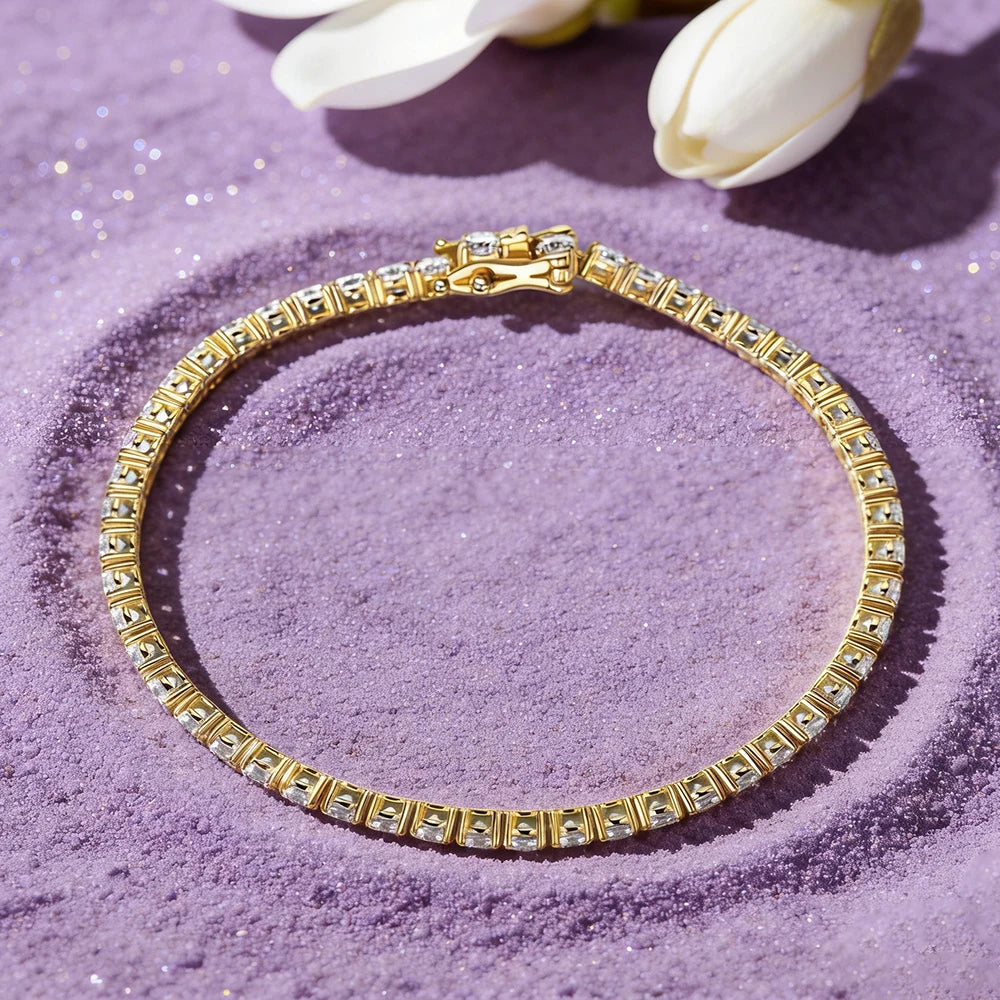 IOGOU 3mm Round Moissanite Full Tennis Bracelets 14k Gold Filled Bracelet for Women Men Couples GRA Certified Sparkling Jewelry
