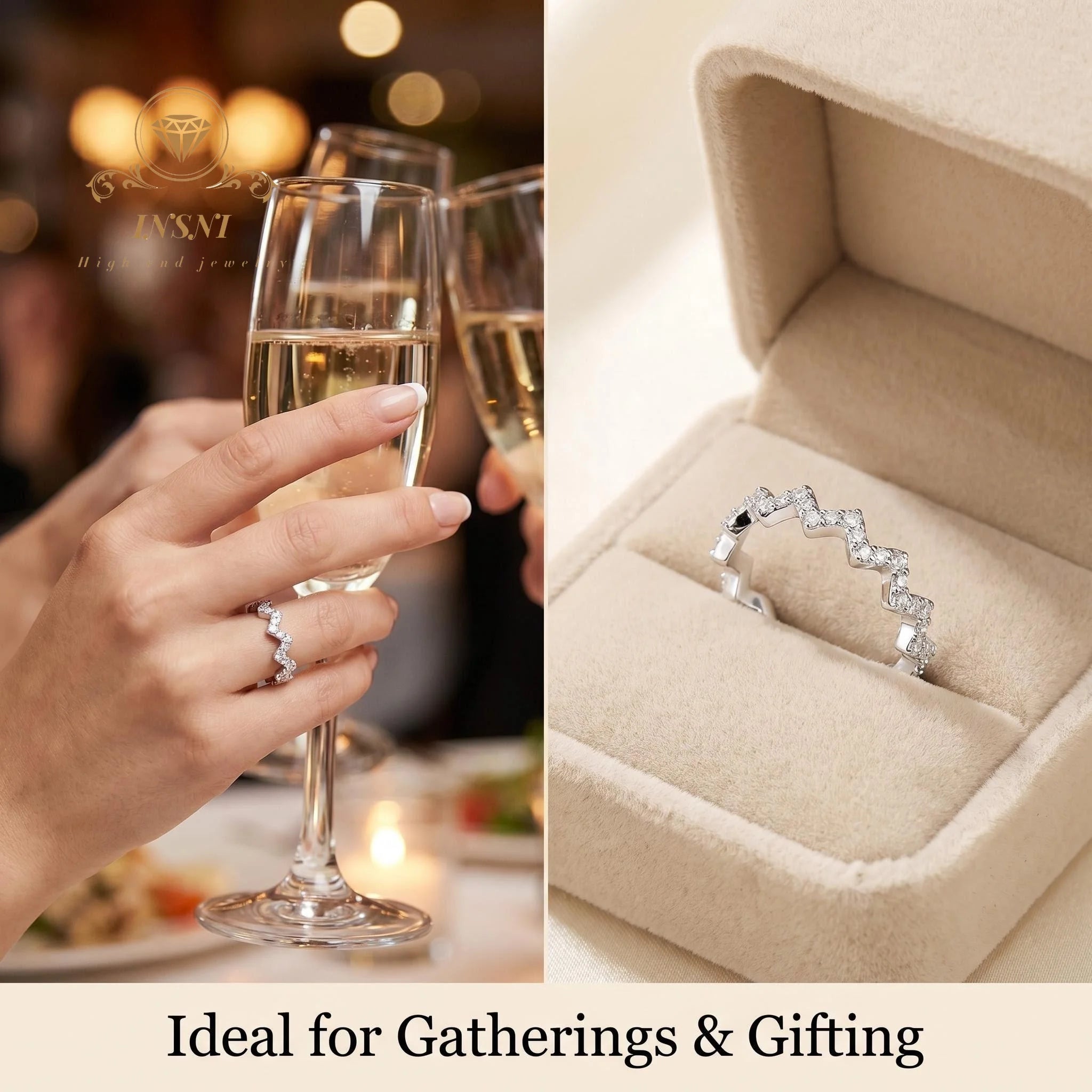 Moissanite Silver S925 Simple Ring Wave Full Diamond Ring Stacked Wearing Versatile Temperament Affordable Light Luxury Jewelry